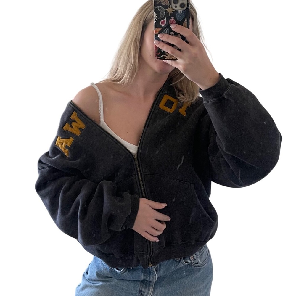 Vintage Y2K Further Out Zip-Front "Iowa" Spell-Out Hoodie Size Large